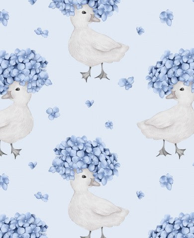 Tela di cotone morbida per Cute Swan Light Blue: tessuti morbidi e delicati per la moda per neonati o per il cucito quotidiano - 100% cotone, venduto al metro, ideale per il cucito.