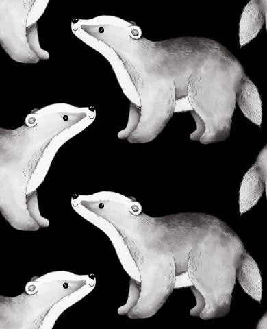 Rib Jersey a black and white bear pattern on a black background