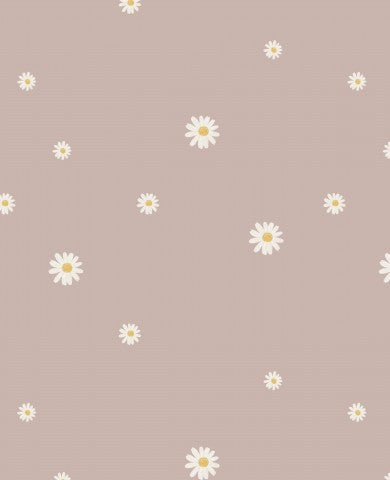 Panama, carta da parati con margherite marroni e bianche e piccoli fiori bianchi