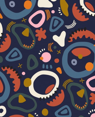 Waterproof fabric an abstract pattern with colorful shapes and circles