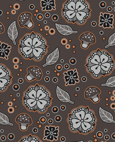 French Terry flowers and mushrooms on a grey background