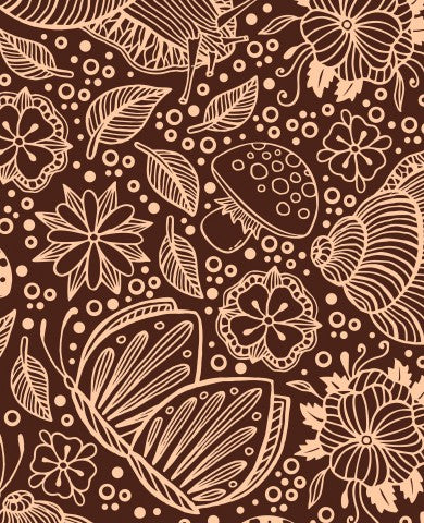 Panama butterflies and flowers on brown background