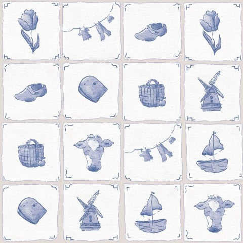 Panama un insieme di piastrelle blu e bianche con vari oggetti