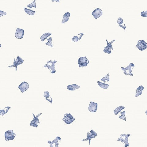 Rib Jersey ein blau-weißes Muster mit verschiedenen Elementen darauf