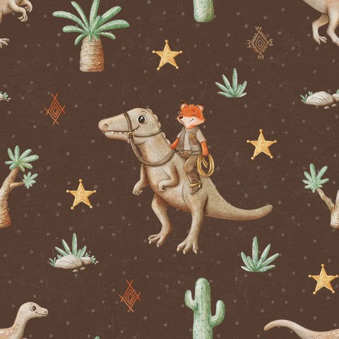 Dinosauri e cactus in raso di cotone