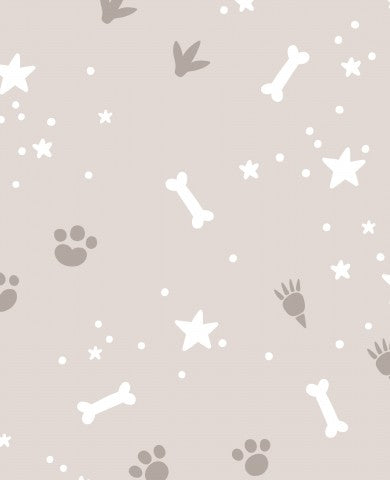 Muslin paw prints and stars on a grey background