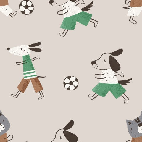 Chiens et chats en satin de coton jouant au football