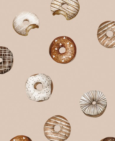Rib jersey pattern of donuts on beige background