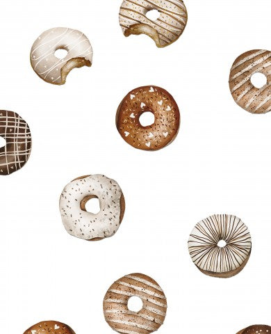 Waterproof fabric watercolor donuts on white background