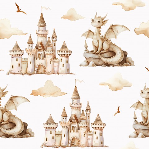 Wasserdichter Stoff Schloss, Drachen und Wolken