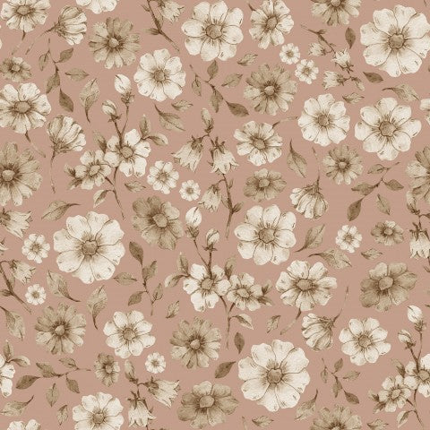 Sy din kreation med vores unikke bomuldslærred! Sepia- og bruntonede tylelementer kombineret med hvide blomster skaber en romantisk stemning.