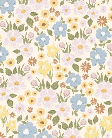 Satin Baumwolle Blumenmuster in Pastellfarben