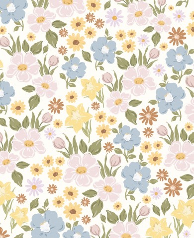 French Terry bloemenpatroon in pastelkleuren