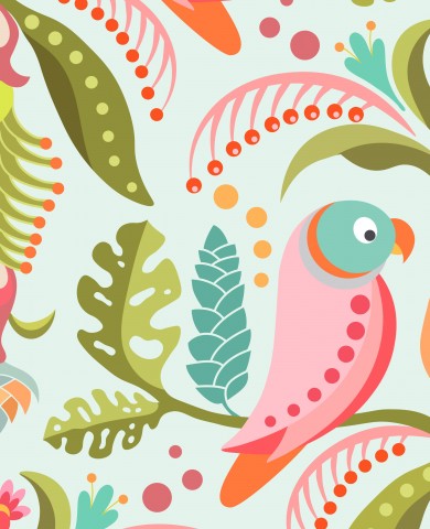 Waterproof fabric colorful birds and plants