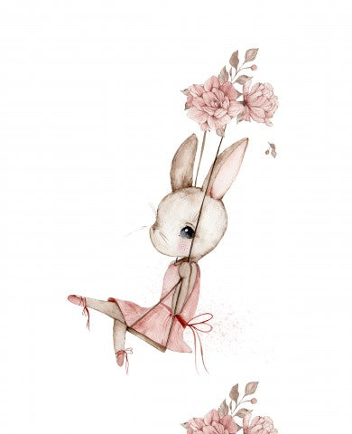Panama a watercolor illustration of a bunny with pink flowers
