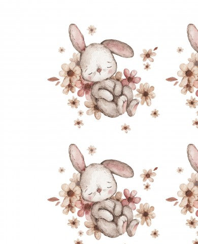 Rib Jersey ein Set aus vier Aquarellhasen mit Blumen