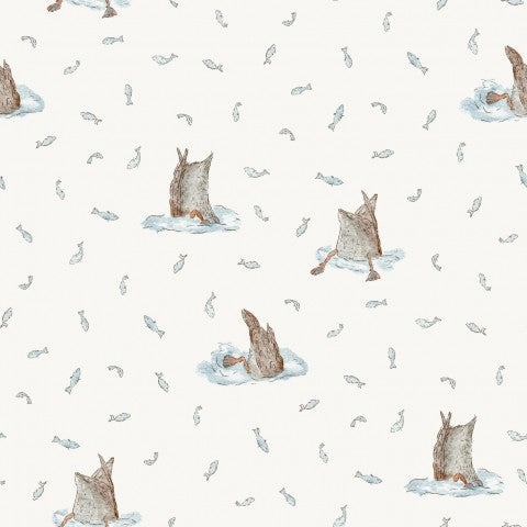 Entdecken Sie das ideale Nähsatz für Ihre nächste Projektion: Canvas Baumwolle Ducks Diving For Fish. Große Vögel, kleiner Fisch - unser Baumwollstoff ist idea