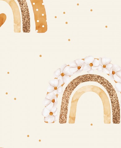 Waterproof fabric with a rainbow, flowers and polka dots