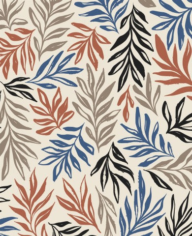 French Terry colorful leaves on beige background
