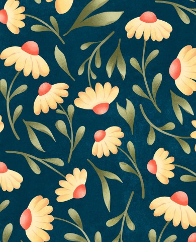 SoftShell à motif floral avec des marguerites jaunes sur fond bleu