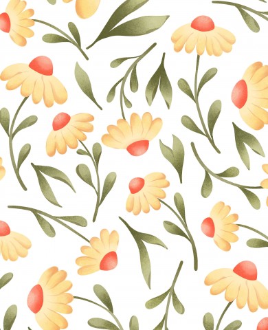 Satin cotton yellow daisies on white background