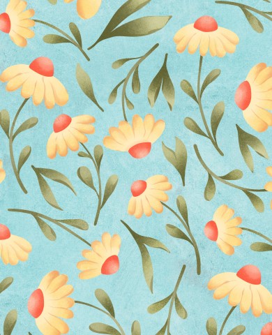 Jersey yellow flowers and leaves on a blue background