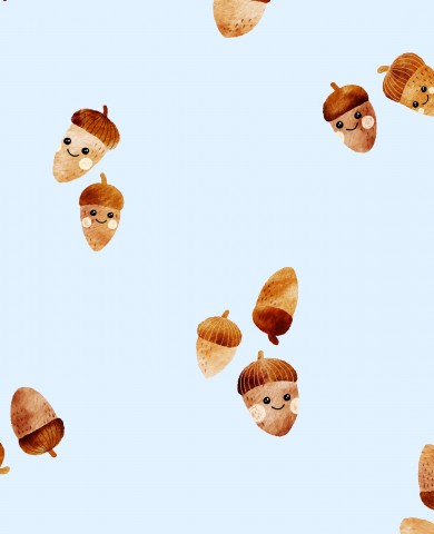 Waterproof fabric pattern of acorns on a blue background