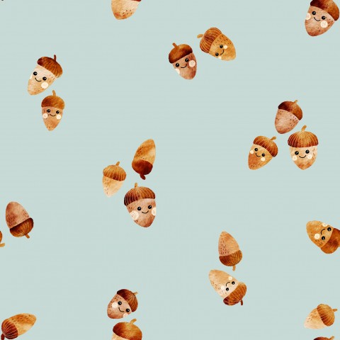 Waterproof fabric a pattern of acorns on a green background
