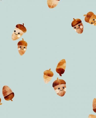 Waterproof fabric a pattern of acorns on a green background