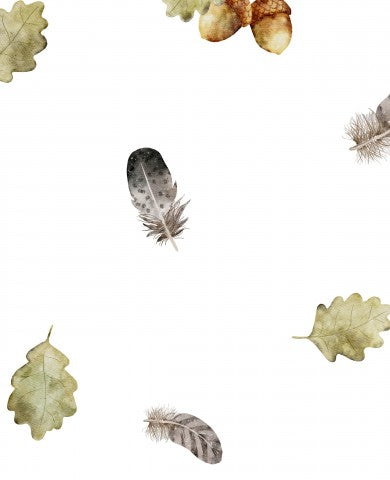 Waterproof fabric watercolor leaves and acorns on a white background