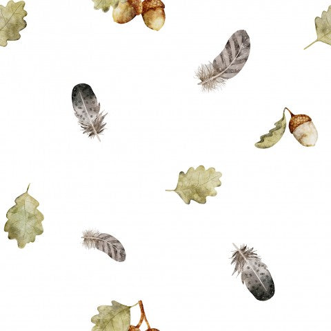 Muslin watercolor pattern with acorns and leaves