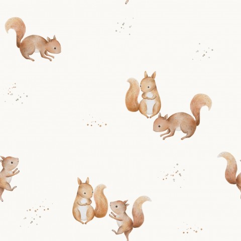 Muslin a pattern of squirrels on a white background