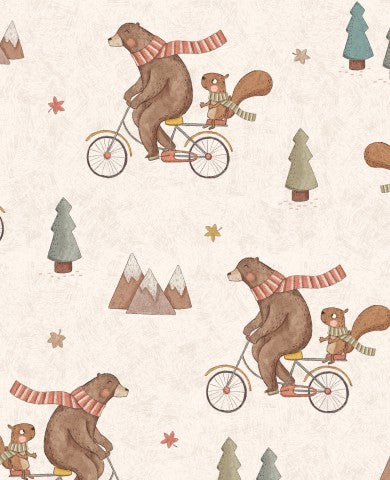 Orsi French Terry che vanno in bicicletta e indossano sciarpe