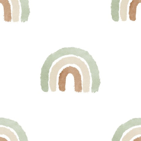 Tessuto boho arcobaleno in semplici tonalità terra, realizzato in tela di cotone naturale al 100%. Decorazione colorata per cucire abiti, giacche e accessori.