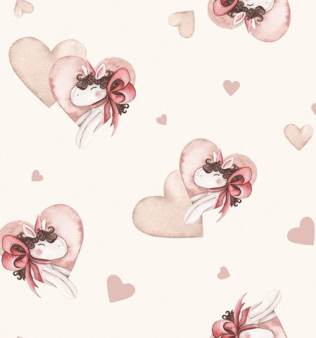 Cuori e fiocchi in raso di cotone acquerellato