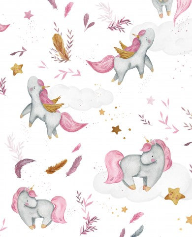 French Terry unicorns and feathers