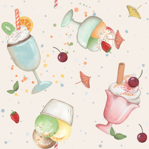 Panama Eiscreme, Kirschen und Erdbeeren