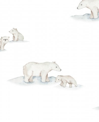 Satin cotton a watercolor of polar bears in the snow