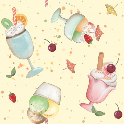 Rib Jersey Eiscreme, Erdbeeren und Kirschen