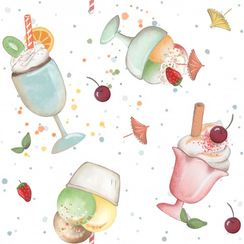 SoftShell a set of watercolor ice cream cups with cherries