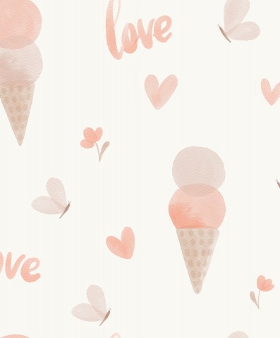 Coni gelato rosa e bianchi e cuori su sfondo bianco