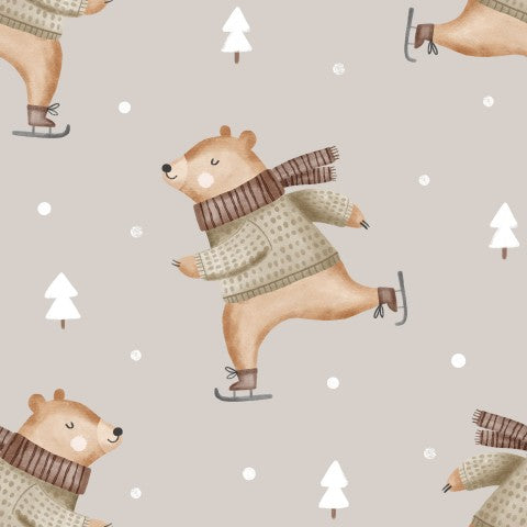 Panama pattern of a brown bear in sweater and scarf