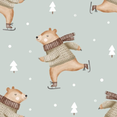 Patron en mousseline d'un ours brun en pull et écharpe