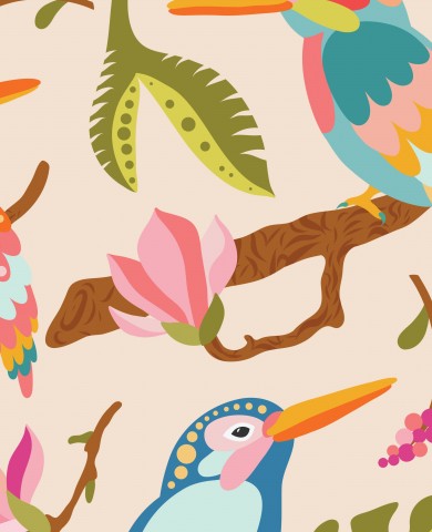 Waterproof fabric colorful birds and flowers