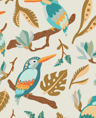 Einfach elegante Baumwoll-Stoffe: Canvas 100% Baumwolle mit leichtem Glanz, Eisvogel-Muster in Beige-Tönen und Magnolien-Blumenmotiv - zum nähen und schaffen S