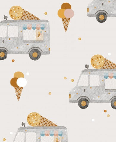 Modello di furgone dei gelati in mussola su sfondo bianco