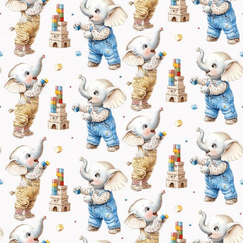 Motif SoftShell d'éléphants jouant avec des blocs de construction