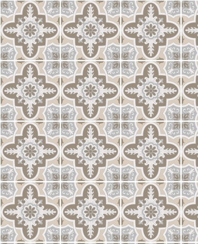 French Terry, un motif de carreaux marron et blanc avec des motifs artistiques