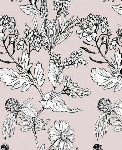 French Terry-blomster i sort og hvid