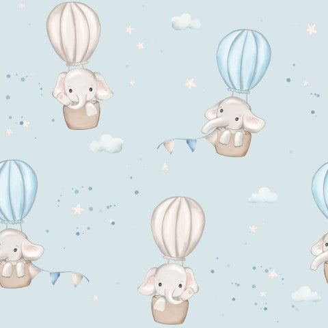 Jersey elephants flying in hot air balloons